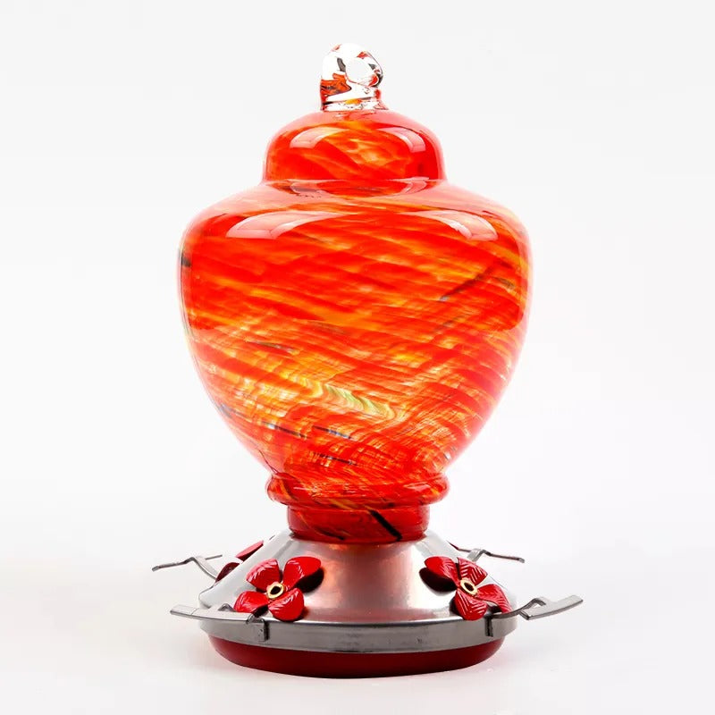 Glosrity Hand Blown Glass Hummingbird Feeder - 38 Ounces